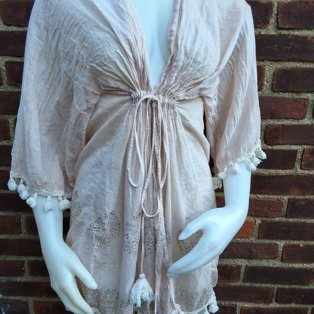 Shiraleah Baby Pink  Indian Print Tassel Swim Cover-Up OsFM